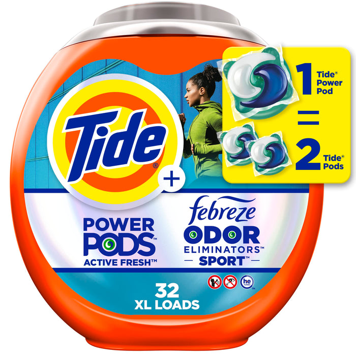 Tide Power Pods Laundry Detergent Pacs with Febreze Sport, 32 Count, Febreze Freshness with Sport Odor Defense