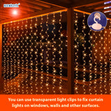 HXWEIYE 300LED Orange Fairy Curtain Lights with Remote 8 Modes Timer for Bedroom, 9.8x9.8Ft USB Plug in Christmas Fairy String Hanging Lights for Fall, Halloween, Weddings, Party, Wall, Decorations