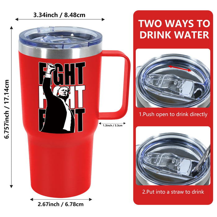 Icesip 20oz Trump Coffee Tumbler with Handle, Trump Shot Trump Ear Bullet-Proof, Fight Strong Fist, Donald Trump Merchandise, Stainless Steel Coffee Mug Tumbler Travel Cup, Red 1pcs