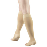 Truform Short Length 20-30 mmHg Compression Stocking for Men and Women, Reduced Length, Open Toe, Beige, Large