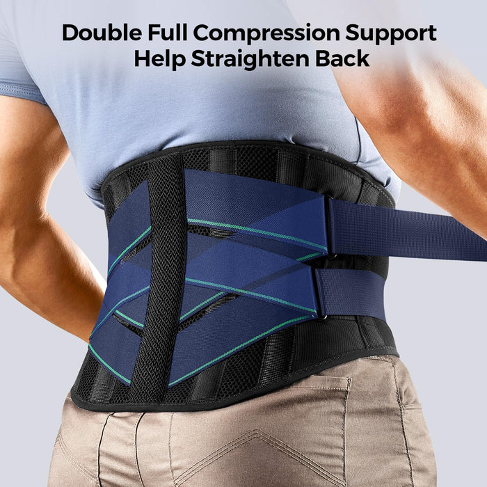 FREETOO Back Brace for Men Lower Back Pain with 7 Metal Stays, for Sciatica, Herniated Disc, Scoliosis and More Pain Relief! Breathable Back Support Belt for Women Work with Soft Pad, Lightweight