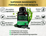 Organic Chlorella & Spirulina Powder Capsules – 3000 mg of Blue-Green Algae – Raw, Vegan Superfood – 100% Pure, Made in the USA