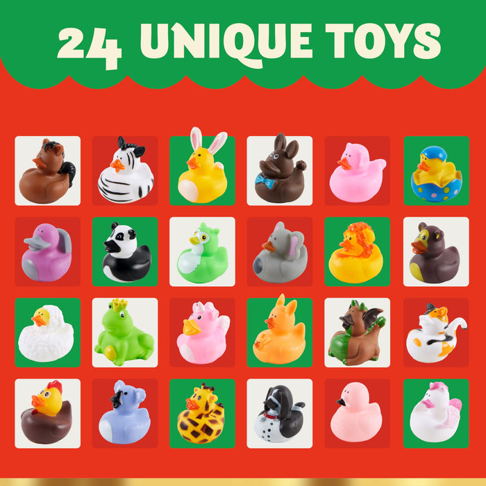 JOYIN 24 Days Christmas Advent Calendar 2024, Rubber Ducks for Boys Girls Kids and Toddlers,Christmas Party Favor Xmas Gifts, Halloween Rubber Ducky Bath Toys, Kids Xmas Fun Ducks,Christmas Countdown