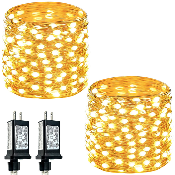 2 Pack Fairy Lights Plug in 99FT 300 LED Christmas String lights Warm White