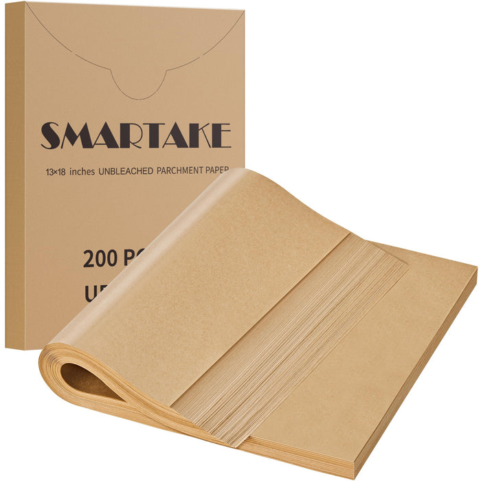 SMARTAKE 200 Pcs Unbleached Parchment Paper Baking Sheets, 13x18 Inches Non-Stick Precut, for Baking, Grilling, Air Fryer, Steaming, Bread, Cup Cake, Cookie and More