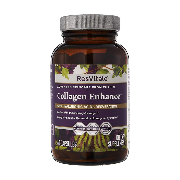 ResVitále Collagen Enhance - Beauty Supplement with Hyaluronic Acid & Resveratrol - 60 Capsules