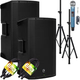 MACKIE (2) Thump12A THUMP-12A 1300W 12" Powered Loudspeaker (Pair) with EMB Speaker Stand + EMB Microphone and EMB XLR Cable Bundle