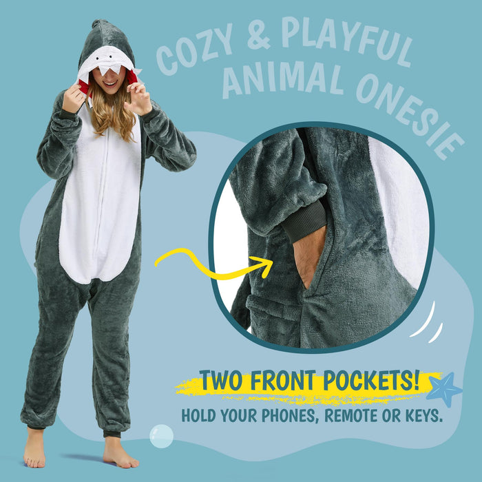 Shark Onesie Adult - Shark Halloween Costumes for Women Men Couples Halloween Pajamas Cosplay Animal Onesies L