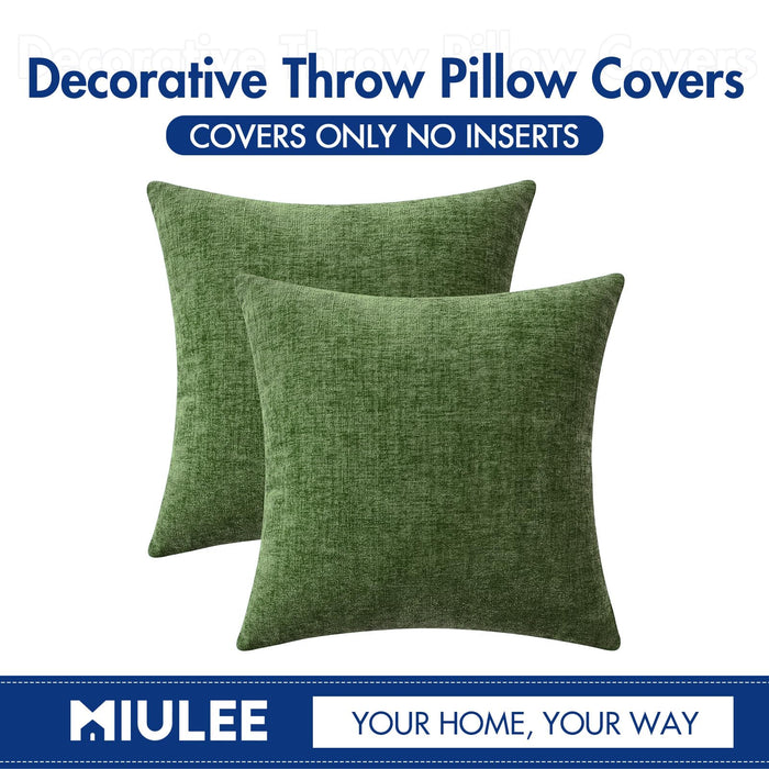 MIULEE Christmas Pack of 2 Couch Throw Pillow Covers 20x20Inch Soft Moss Green Spring Chenille Pillow Covers for Sofa Living Room Solid Dyed Pillow Cases