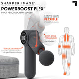 Sharper Image Powerboost Flex Percussion Massager, 120° Pivot Massage Gun, 6 speeds, 4 Attachments, Neck Back & Full Body Massage, Compact Pain Relief, Portable Athlete Muscle Recovery, Gifts for Men