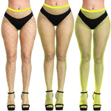 3 PSC Yellow Fishnet Stockings for Women, High Waist Fish Nets Leggings for Women, Womens Fishnet Tights Plus Size Thigh High Mesh Tight Pantyhose Fishnets One Size Fit All, Halloween and Christmas