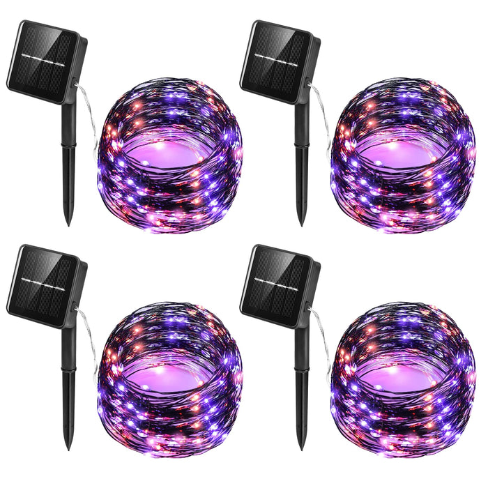 Twinkle Star 4 Pack Outdoor Solar String Lights, 39.4 FT 120 LED Solar Powered Christmas Decorative Fairy Lights with 8 Modes, Waterproof Light for Xmas Patio Yard Wedding Party, Purple Orange