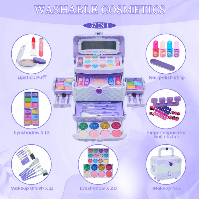 Kids Makeup Kit for Girl - 57PCS Kids Toys Make Up Set,Non Toxic & Washable Little Girls Toddler Toy,Princess Toys Play Makeup for Children Age 4-12 Years Old,Teen Christmas & Birthday Gifts (Purple)