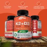 NutriFlair Vitamins D3 (5000iu/125mcg) + K2 (as Mk7) - Made with Plant-Based Ingredients Plus BioPerine Black Pepper Extract, 90 Capsules - Supports Healthy Immune, Heart and Health - Non-GMO Pills
