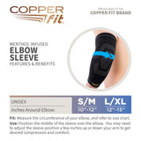 Copper Fit ICE Unisex Elbow Compression Sleeve Infused with Menthol, Large/X-Large,Black