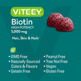 Biotin Gummies for Hair, Skin, and Nails 5,000mcg - Hair Growth Gummies, Healthy Skin Glow, Strong Healthy Nail Growth - Vegan, Gluten Free, Gelatin Free, GMO Free - Tasty Chewable Raspberry Flavor