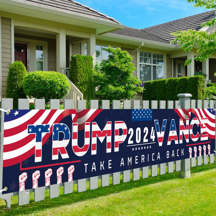 Urespkle Trump Vance 2024 Banner, Donald Trump JD Vance Take America Back Sign Banner for Yard Garden Lawn Decor, 9.8X1.6 Ft, Outdoor&Indoor