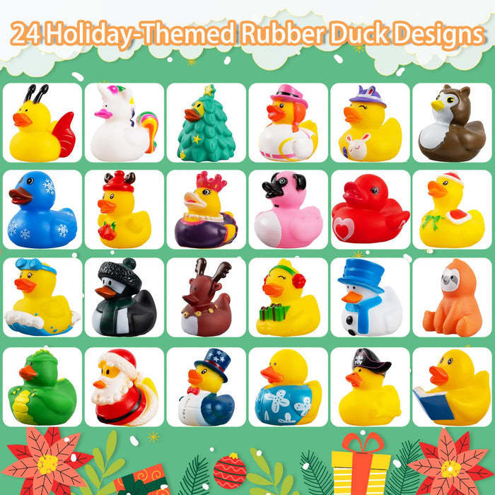 2024 Advent Calendar Christmas Ducks - 24pcs Rubber Duck Advent Calendar 24 Days of Christmas Countdown Toys Fun Duck Bath Toy for Xmas Holiday Gifts Party Favors Kids Toddlers Girls Boys