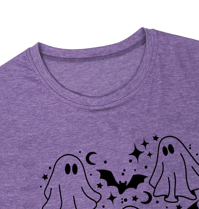 Halloween Shirt Women Spooky Season Shirts Cute Ghost Tshirt Halloween Graphic Tees Fall Short Sleeve Tops(Purple2, Medium)