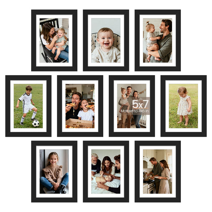 upsimples 5x7 Picture Frame, Photo Collage Wall Decor Set of 10, Black