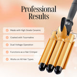 Alure Three Barrel Curling Iron Wand Hair Waver with LCD Temperature Display - 1 Inch Ceramic Tourmaline Triple Barrels, Dual Voltage Crimp