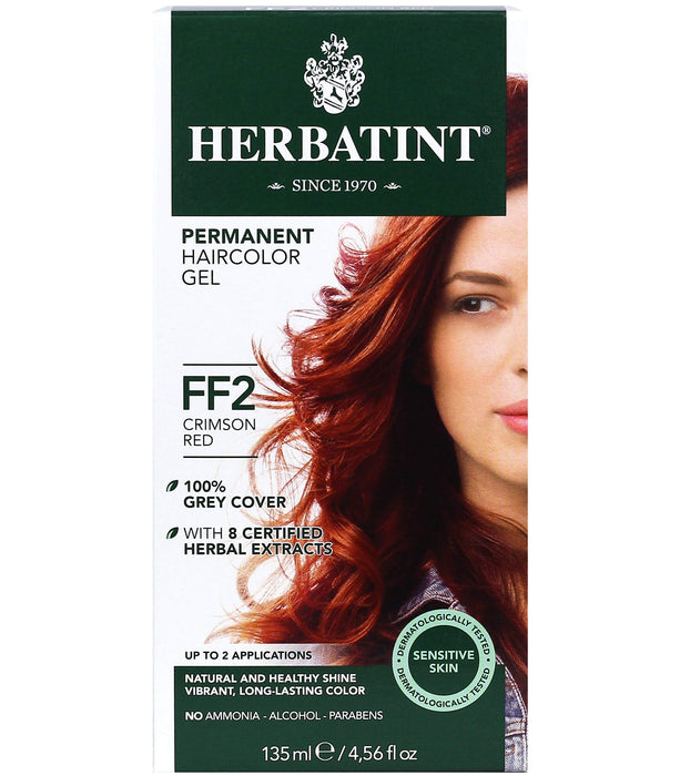 Herbatint Permanent Haircolor Gel, FF2 Crimson Red, Alcohol Free, Vegan, 100% Grey Coverage - 4.56 oz