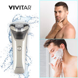 VIVITAR Metallic Cordless 3 Head Rotary Shaver, Cordless Electric Rotary Shaver for Men with Three Independently-Floating Heads, Pop-up Trimmer, and Stainless Steel Blades for Wet and Dry Uses