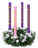 Advent Candles Set of 4 - Premium Printed Gold Letters - Use with Advent Candle Holders, Advent Wreaths and Advent Rings - Dripless Purple & Pink Taper Advent Candle for Christmas Church Decoration