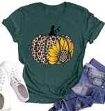 Halloween Pumpkin T-Shirt for Women Leopard Pumpkin Graphic Tee Sunflower Pumpkin Shirt Thanksgiving Gift Tops