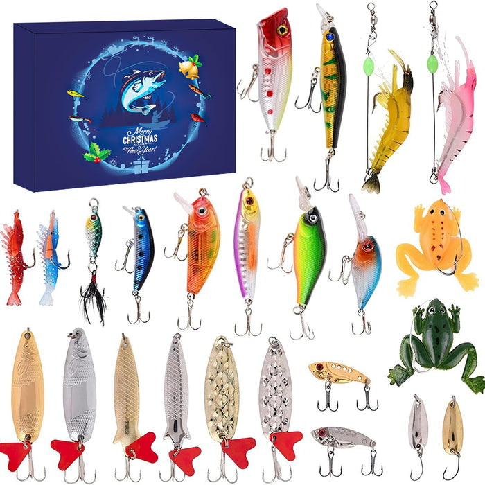 Fishing Advent Calendar 2024, 24 Days Christmas Countdown Calendar Fishing Lures Set for Anglers, Surprise Christmas Advent Calendars Gifts for Men, Husband, Father, Grandpa, Brother