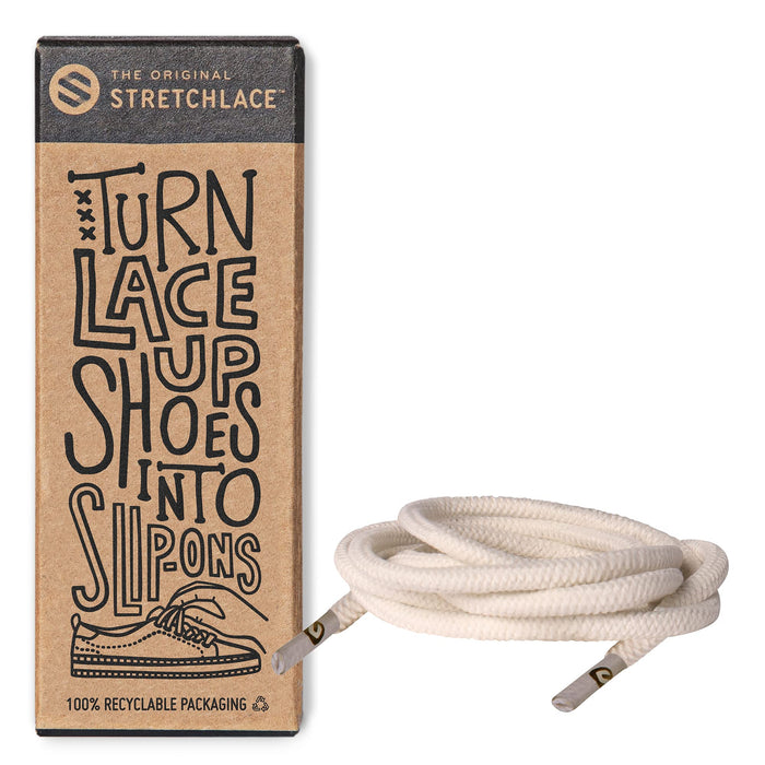 THE ORIGINAL STRETCHLACE - Round Shoelaces, No-tie Elastic Shoelaces, Stylish Shoe Laces for Elderly, Kids, and People with Special Needs, Ivory, 47in