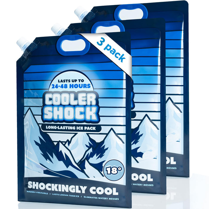 Cooler Shock Reusable Ice Packs for Cooler - Long-Lasting Freezer Packs with Built-in Handle - Large Cooler Size, Pack of 3