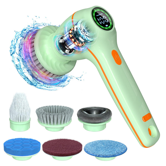 Electric Spin Scrubber, Cordless Cleaning Brush with LED Display, 6 Replaceable Brush Heads, 2 Speeds, Handheld Power Shower Scrubber for Cleaning Floors, Grout, Windows, Bathtubs, Tiles, Sink, Car