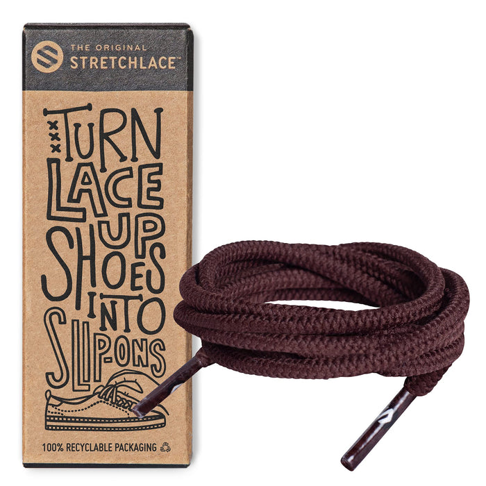 THE ORIGINAL STRETCHLACE - Round Shoelaces, No-tie Elastic Shoelaces, Stylish Shoe Laces for Elderly, Kids, and People with Special Needs, Dark Brown, 40in