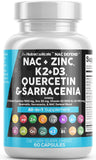 Clean Nutraceuticals NAC Supplement 1000mg with Vitamin D3, K2, Zinc, Quercetin, Elderberry, and More, 60 Capsules