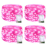 JMEXSUSS 4 Pack 50 LED Pink Fairy Lights Battery Operated, 16.1ft Pink Christmas Lights Indoor Outdoor Waterproof, Pink LED Lights for Bedroom Wedding Birthday Valentine Christmas Decorations