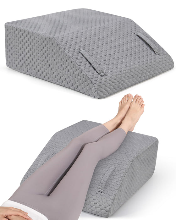 Forias 8" Leg Elevation Pillow for After Surgery, Memory Foam Leg Wedge Pillow for Back Pain Relief Leg Pillow for Swelling Post Surgery Sciatica Foot Leg Knee Ankle Elevation (Gray, 24 * 21 * 8in)