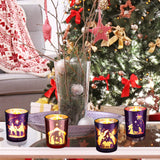 4 Pcs Christmas Advent Votive Candle Holders Nativity Scene Glass Candle Holder Purple and Pink Tealight Candle Holders for Christmas Wedding Church Home Party Dining Table Tray Decor, 4 Styles