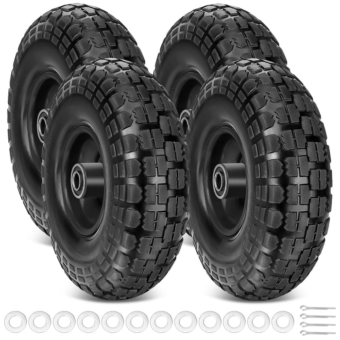 TICONN 10" Solid Tires, 4 Pack Flat Free 4.10/3.50-4'' Wheels with 5/8” Axle Bore Hole and Double Sealed Bearings (Yellow, 4PK)