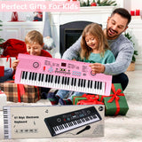 Keyboard Piano 61 Key Electric Digital Piano Music keyboard w/Microphone Portable Piano For Kids Beginner Birthday Christmas Gifts Pink