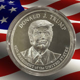 President Donald J. Trump Silver Coin-Shaped Silver Round Made in USA 1 Troy Oz + Includes Free Protective Capsule