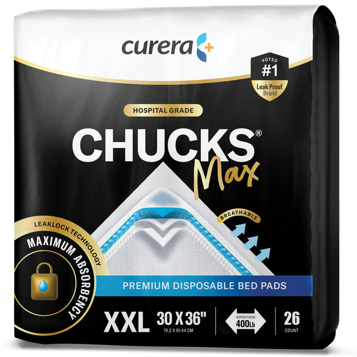 Chucks MAX Hospital Bed Pads Disposable Adult 30 x 36 Breathable Incontinence Pads - XX-Large Pee Pads for Elderly Adults - Heavy Duty Absorbency Underpads - 400 Lbs. Patient Repositioning [26 Pads]