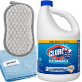 Bleach Liquid Cleaner, Regular Bleach for Laundry and Bathroom, 121 Oz. Bottle, Made by CloroxBleach - BUNDLE With Zvigo-Microfiber Cleaning Towel + 1 Dual-Sided Sponge