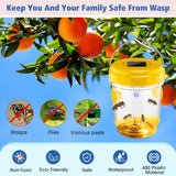 6 Pack Wasp Traps Outdoor Hanging Solar Wasp Killer Reusable Bees Trap with UV LED Light Solar Powered Hornet Trap for Indoor Outdoor Patio Garden Home with Snap Hooks and String (Yellow)