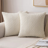 MIULEE Throw Pillow Covers Soft Corduroy Decorative Set of 2 Boho Striped Pillow Covers Pillowcases Farmhouse Home Decor for Christmas Couch Bed Sofa Living Room 20x20 Inch Cream White