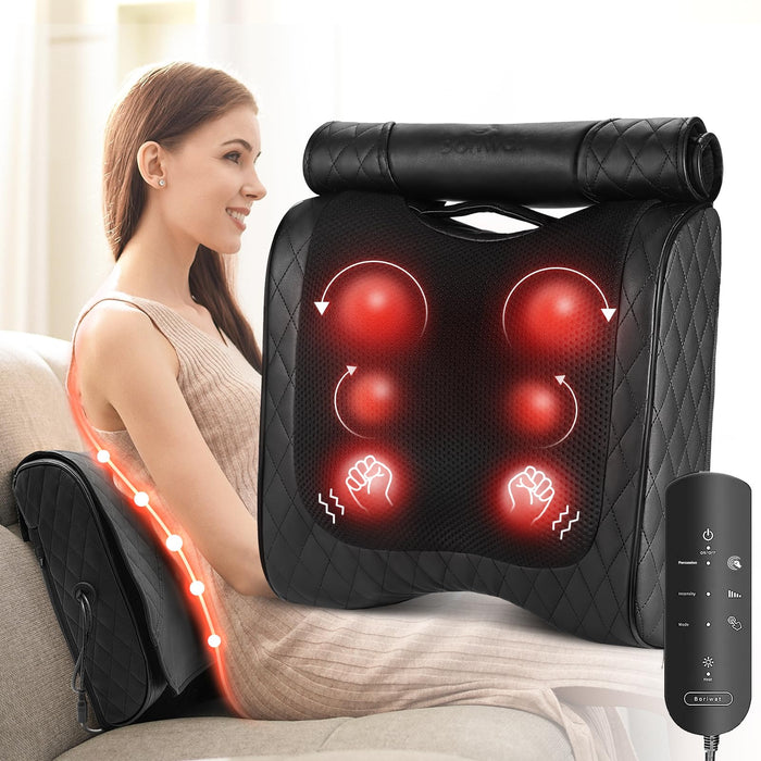 Back Massager with Heat, Percussion & Shiatsu 2-in-1 Massager for Lower Back Pain Relief, 3D Deep Tissue Kneading Massage Pillow for Back, Waist, Leg, Foot Relax, Gifts for Women Men