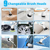 Yorraka Electric Spin Scrubber Cordless, Electric Scrubber for Cleaning Bathroom with Long Handle, Electric Shower Scrubber, Power Cleaning Brush with 9 Brush Heads for Bathtub Tile Floor Car