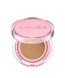 Amuse SEOUL DEW POWER VEGAN CUSHION 04 TAN | deep beige | dewy, glow, long-lasting, double coverage, clean beauty, lightweight, natural look, foundation for sensitive skin, hydrating cushion