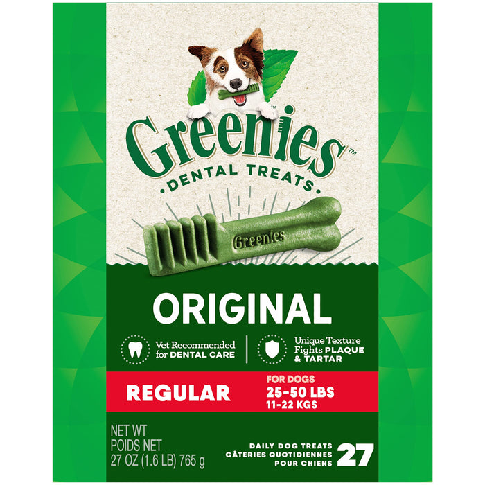 Greenies Original Regular Natural Dog Dental Care Chews Oral Health Dog Treats, 27 oz. Pack (27 Treats)