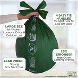 HOLY SCRAP! Large Compostable Trash Bags - 10-13 Gallon, 100 Pack, 100% Plastic-Free Decomposing Easy-Tie Trash Can Bags & Liners, Thick Kitchen, Bathroom & Backyard Bin Bags for Food & Green Waste